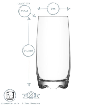 390ml Coloured Adora Premium Highball Glasses - Pack of Six