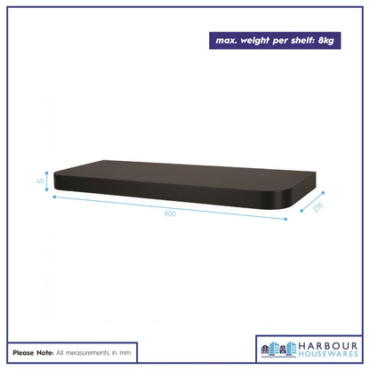 Rounded Wooden Floating Shelf - 60cm - Black