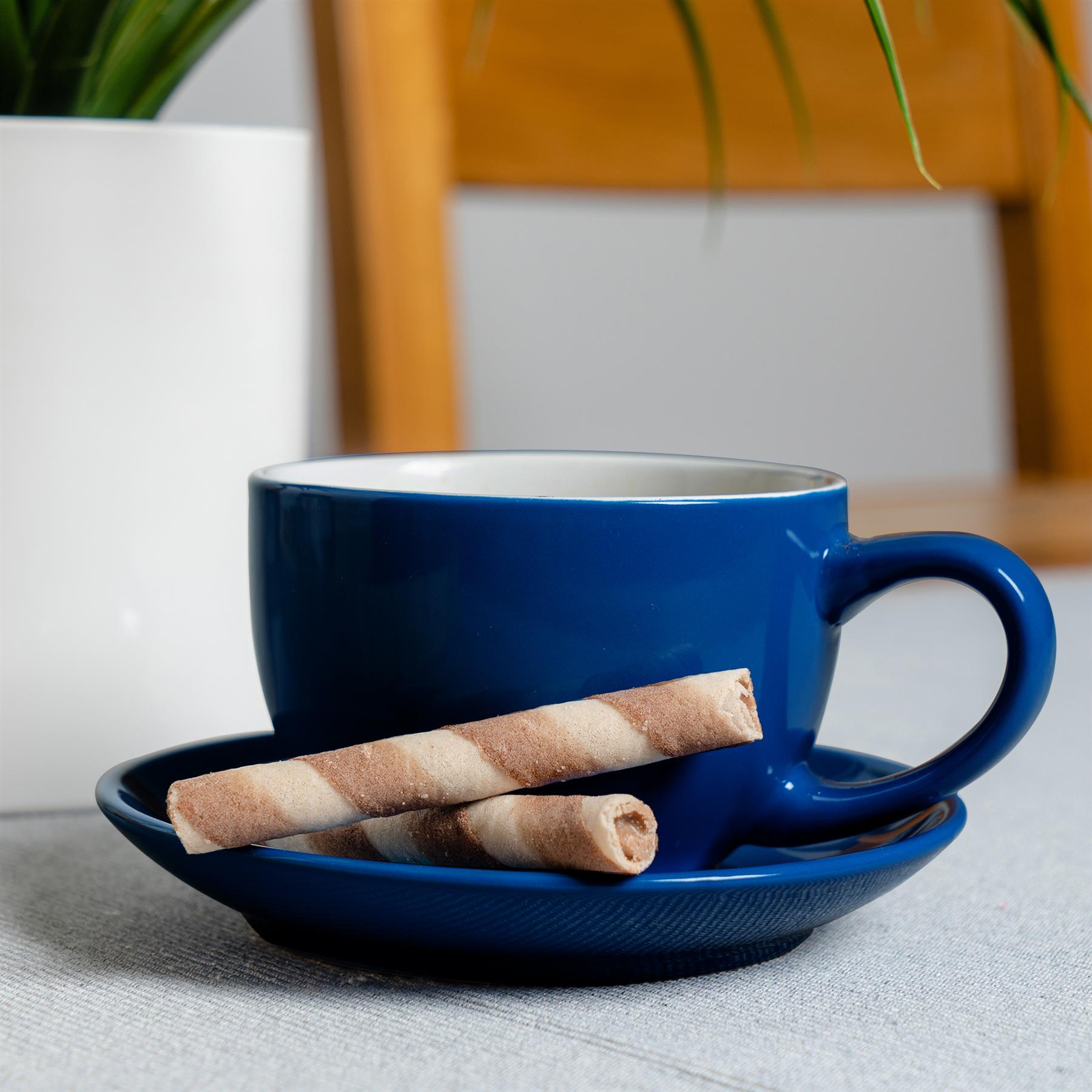 250ml Navy Cappuccino Cups &amp; Saucers - Pack of Six