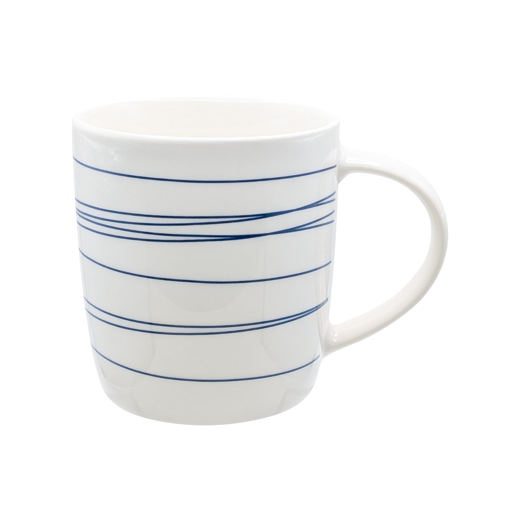 350ml Blue &amp; White Stripe Simply Home Stoneware Mugs - Pack of Six