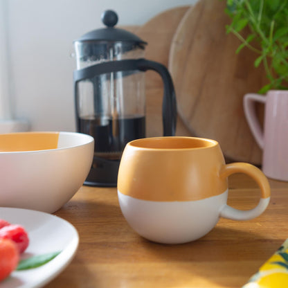 340ml Multicoloured Colour Block Stoneware Sphere Mugs - Pack of Four