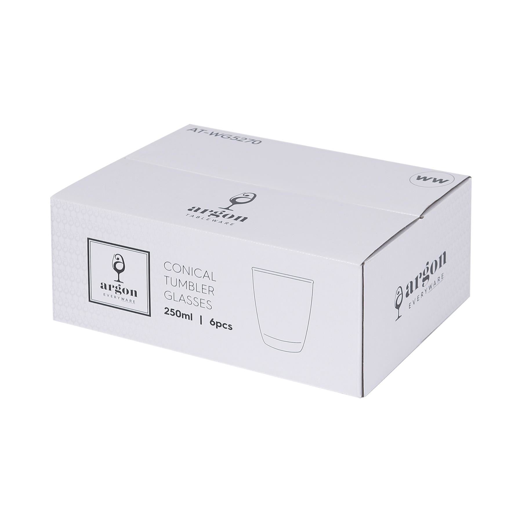 250ml Conical Glass Tumblers - Pack of 6