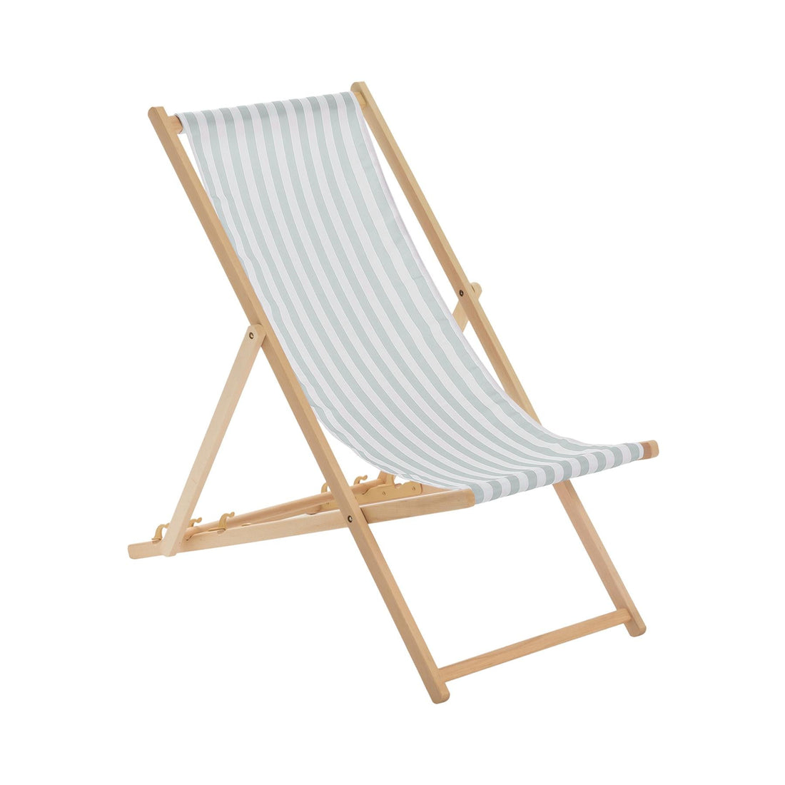 Sage Grey Stripe Folding Wooden Deck Chair