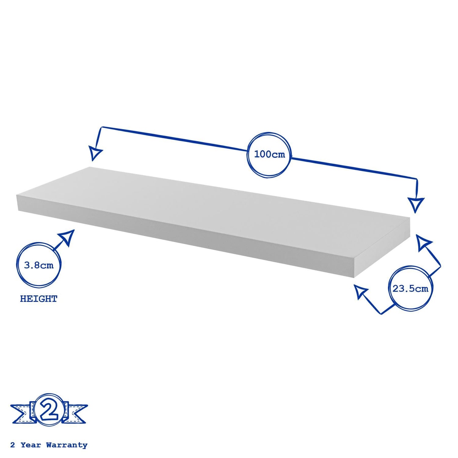 100cm White Modern Floating Shelves - Pack of Three