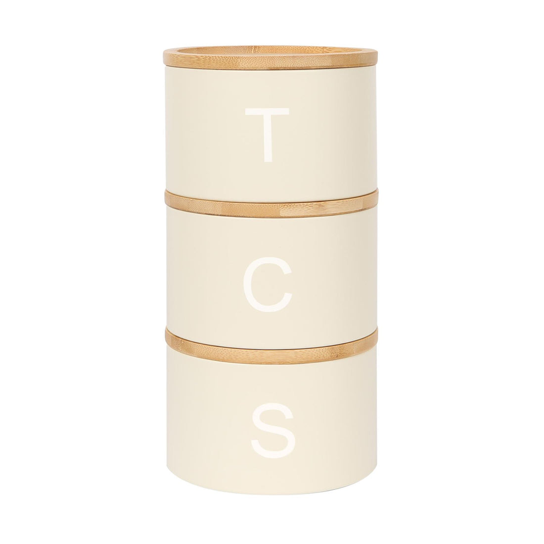 3pc Stacking Tea Coffee Sugar Cream Canister Set with Bamboo Lids