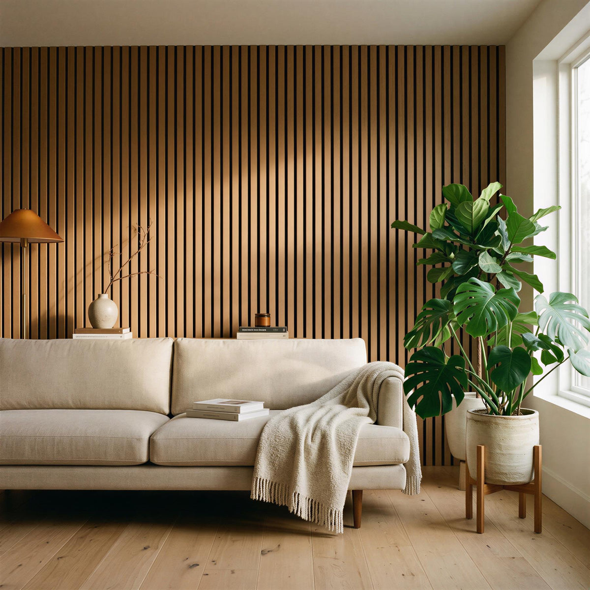 Wooden Acoustic Wall Panels - 120 x 60cm - Light Oak/Black - Pack of 2