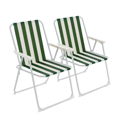 Green &amp; White Folding Metal Beach Chairs - Pack of Two