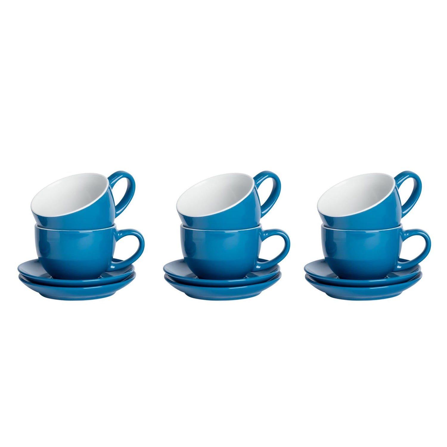 250ml Blue Cappuccino Cups &amp; Saucers - Pack of Six