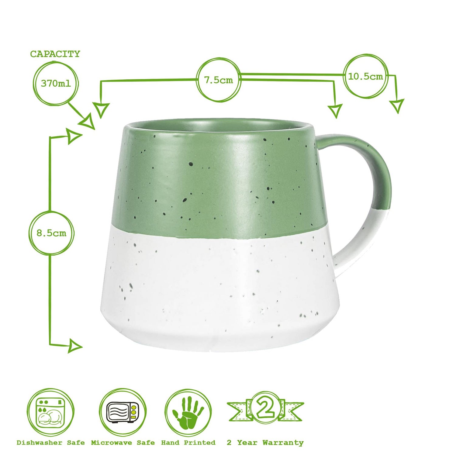 370ml Colour Block Flecked Stoneware Belly Mugs - Sage - Pack of 4