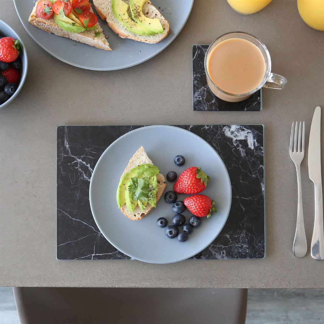 Black Marble-Effect 30cm x 20cm Rectangular Glass Placemats - Pack of 6
