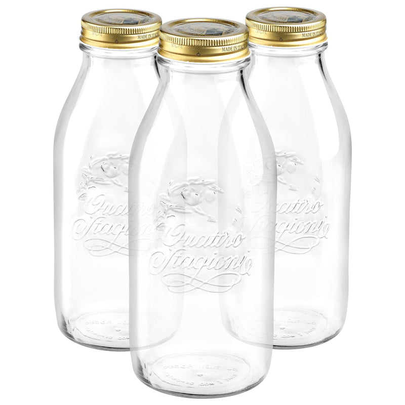 1L Quattro Stagioni Glass Bottles with Screw Top Lid - Pack of 3 - By Bormioli Rocco