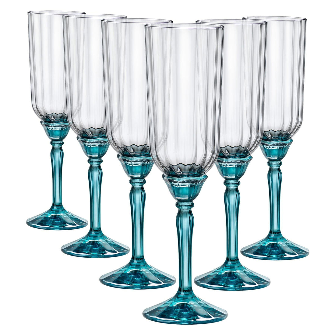 210ml Blue Florian Champagne Flutes - Pack of Six