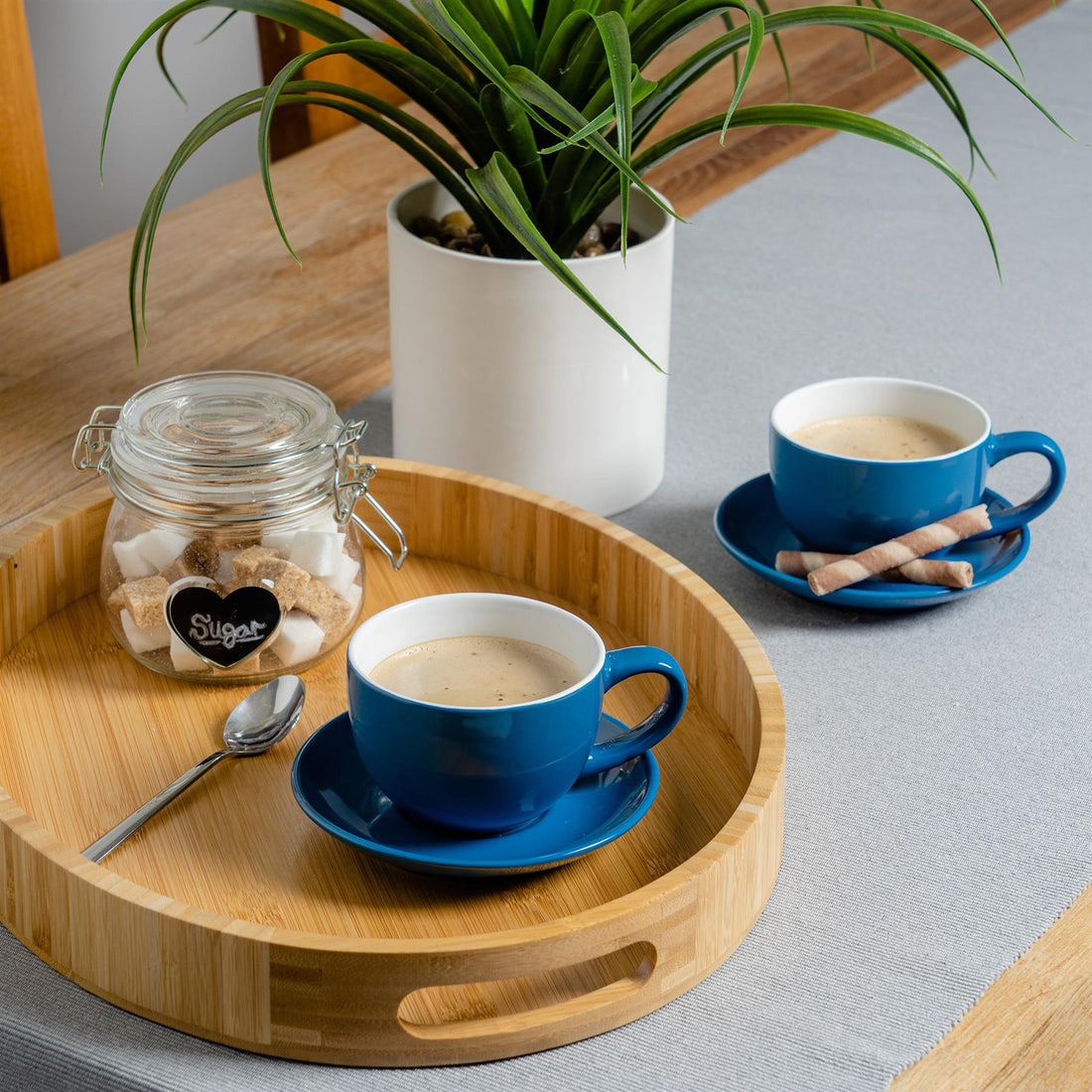 250ml Blue Cappuccino Cups &amp; Saucers - Pack of Six