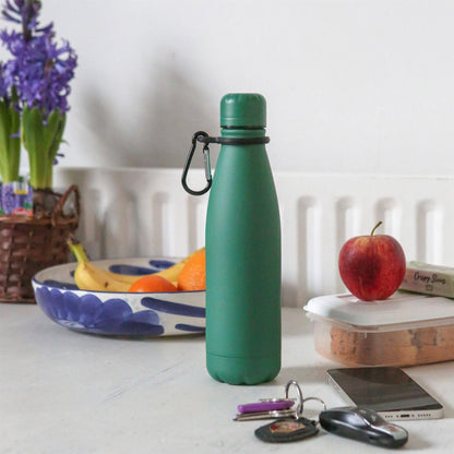 500ml Green Stainless Steel Water Bottle with Carabiner Clip