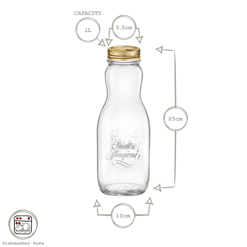1L Quattro Stagioni Glass Juice Bottle with Screw Top Lid - By Bormioli Rocco