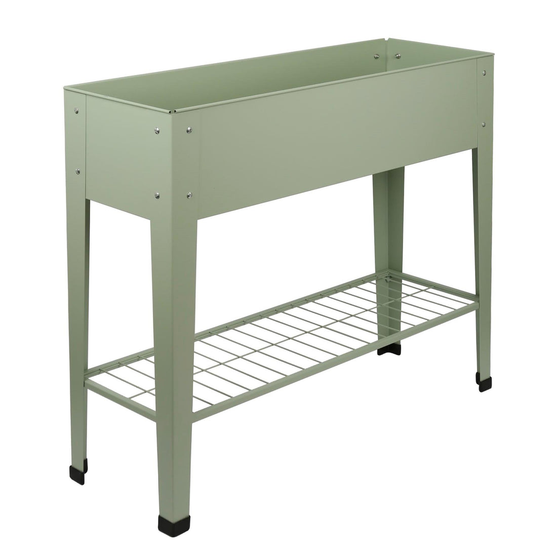 Green Elevated Steel Raised Garden Bed with Legs &amp; Storage Shelf