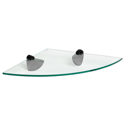 30cm Floating Glass Corner Shelf with Black Fixings