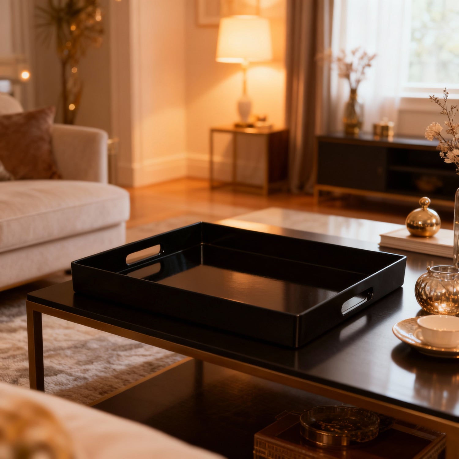 33cm Black Square Lacquer Tray