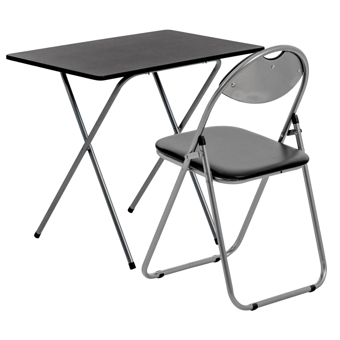 Folding Wooden Desk &amp; Chair Set - Black &amp; Silver