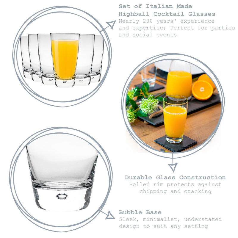 340ml Luna Highball Glasses - Pack of Four - By Bormioli Rocco