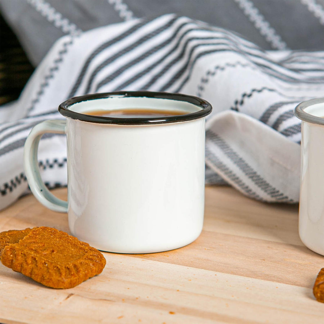 130ml White &amp; Black Enamel Espresso Cups - Pack of 6
