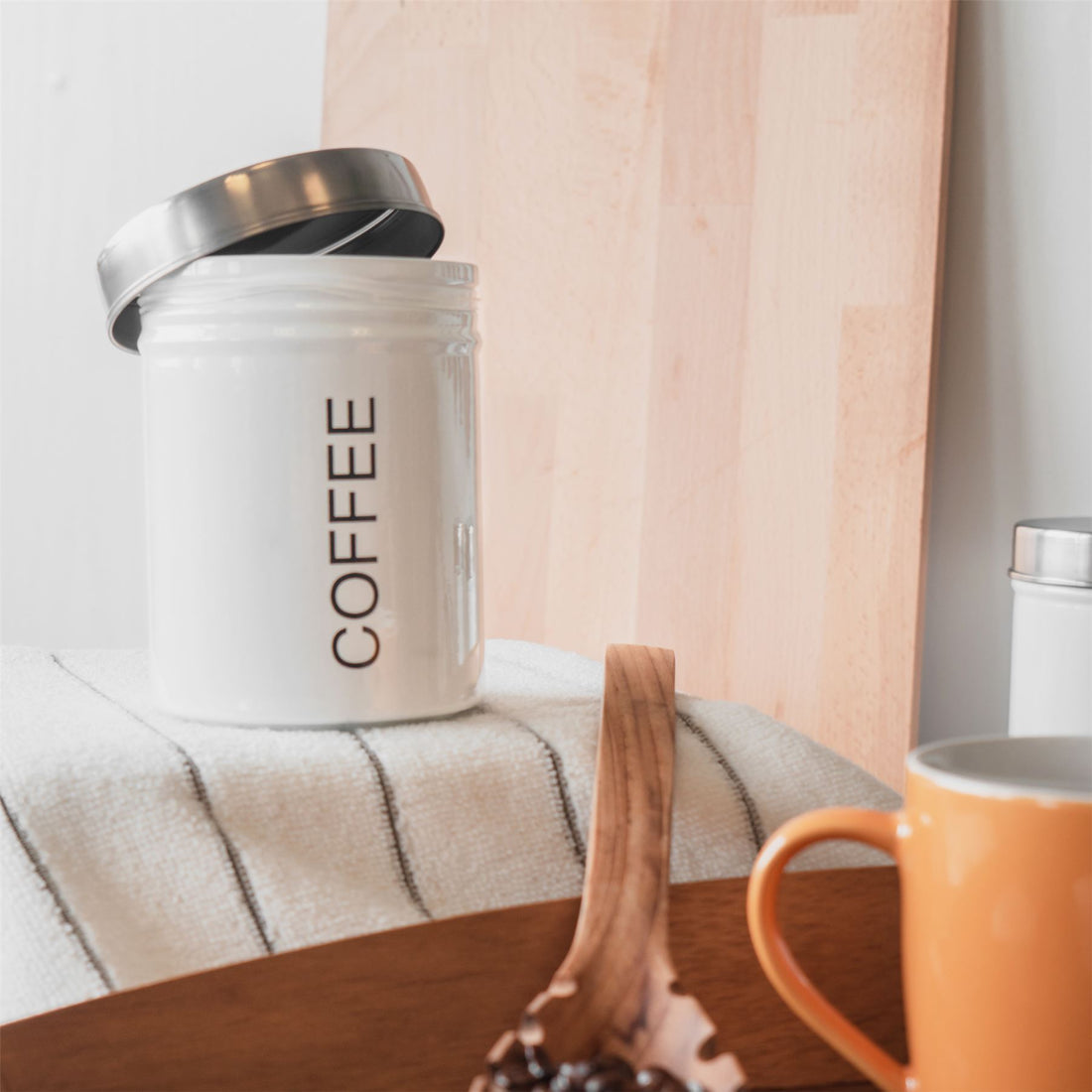 White Metal Coffee Canister