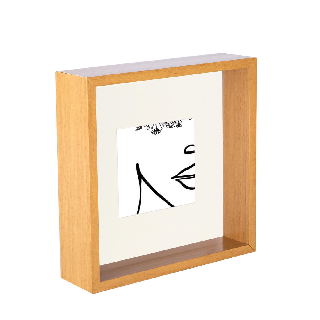 Light Wood 8" x 8" Deep Shadow Box Photo Frame with 4" x 4" Ivory Mount