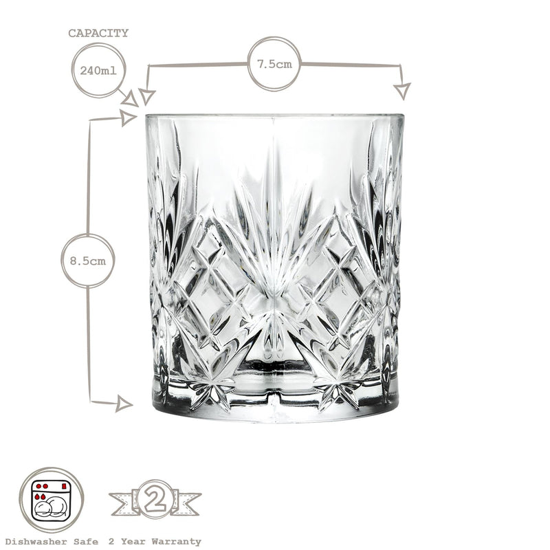 240ml Melodia Whisky Glasses - Pack of 6 - By RCR Crystal
