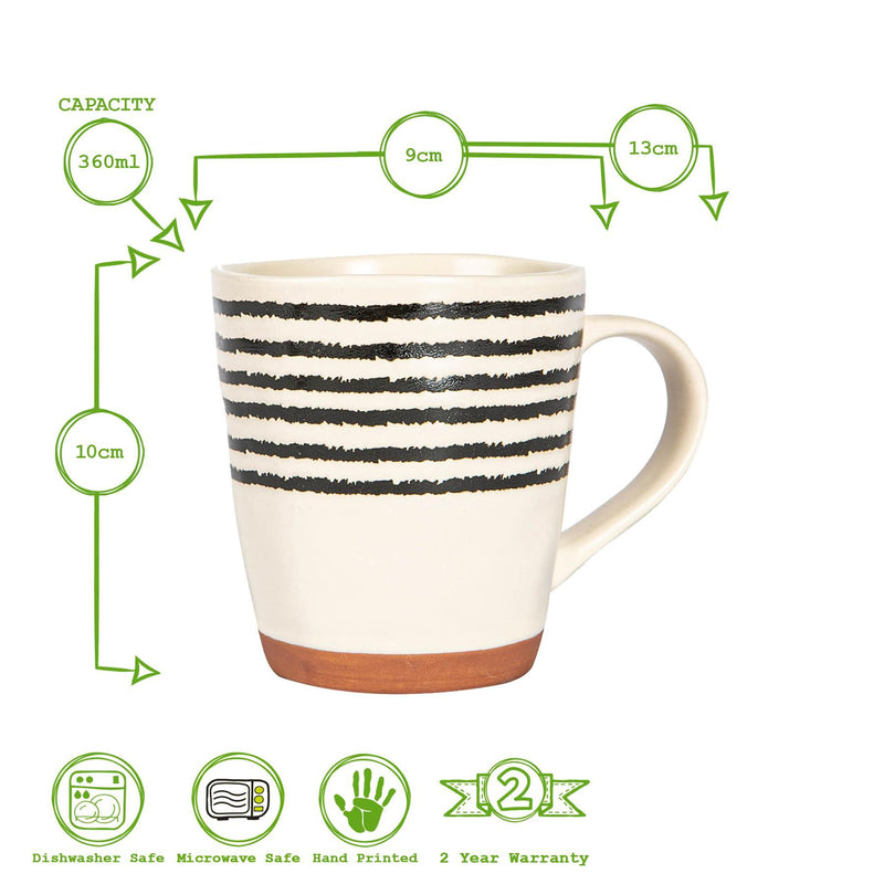 360ml Stripy Ceramic Patterned Rim Coffee Mug - By Nicola Spring - Cream