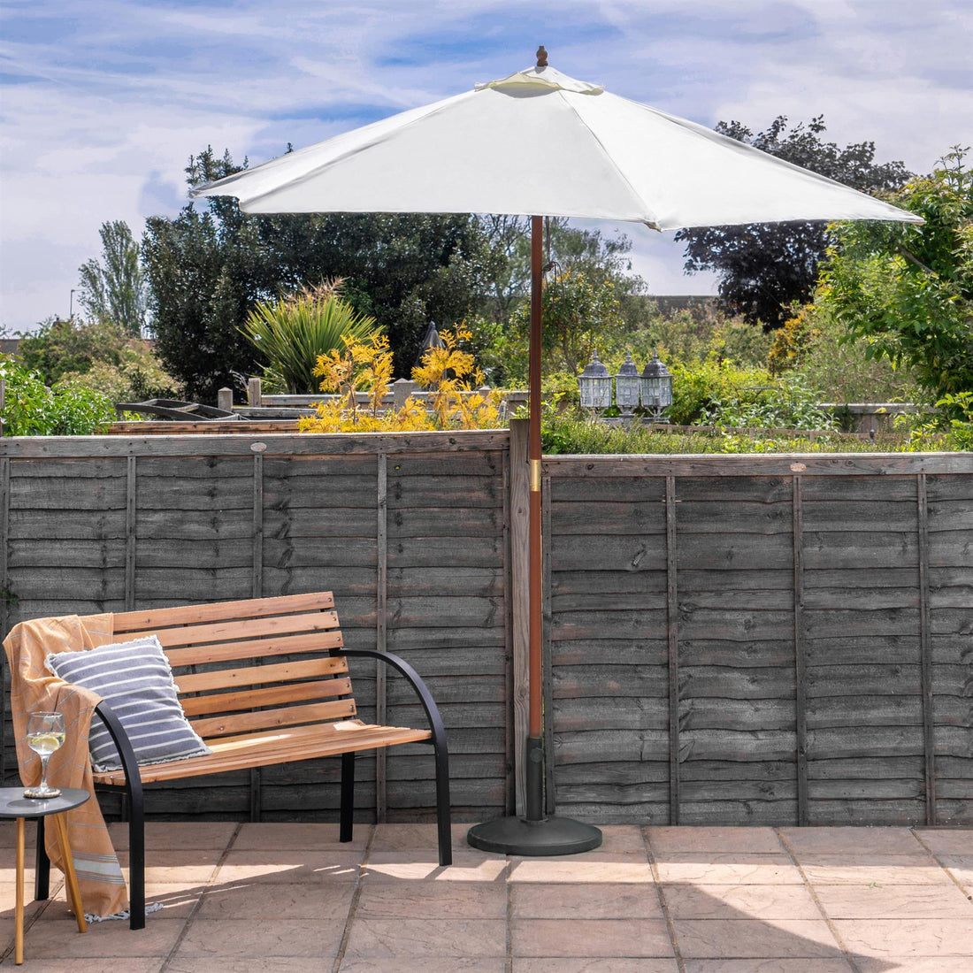 Stone 2.7m x 2.5m Wooden Garden Parasol with Black Concrete Base