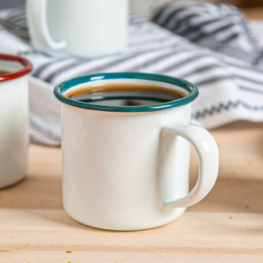 130ml White &amp; Green Enamel Espresso Cups - Pack of 6