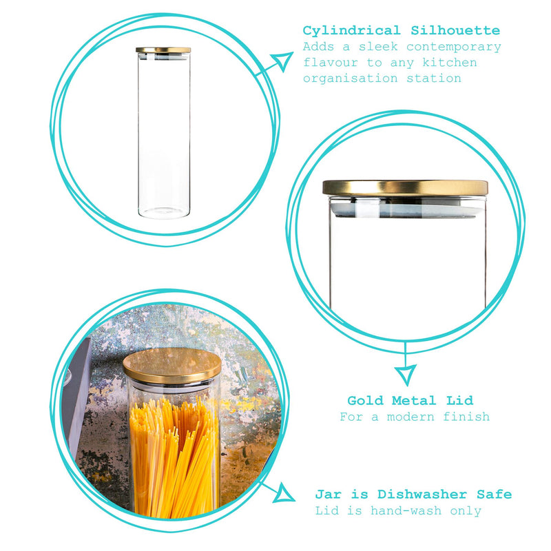 2L Scandi Storage Jars with Metallic Lids - Pack of Three - By Argon Tableware
