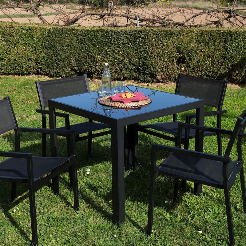Mamba Black Metal Canvas Garden Dining Armchairs - Pack of Four - By Resol