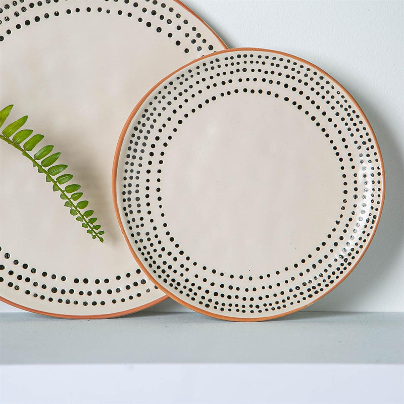 20.5cm Ceramic Monochrome Spotted Rim Side Plates - Pack of Four - By Nicola Spring