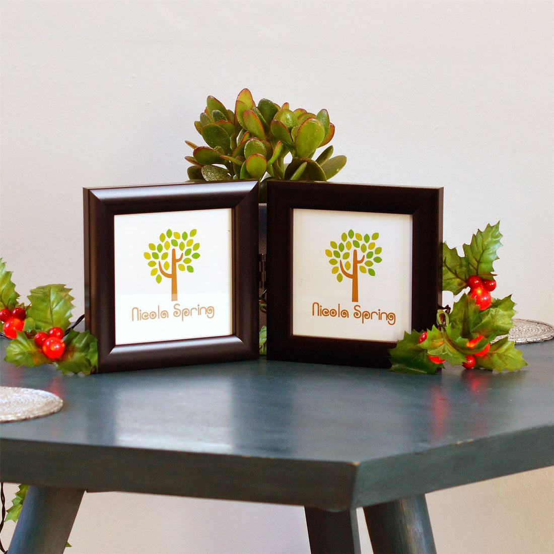 Black 4" x 4" Freestanding Double Photo Frame