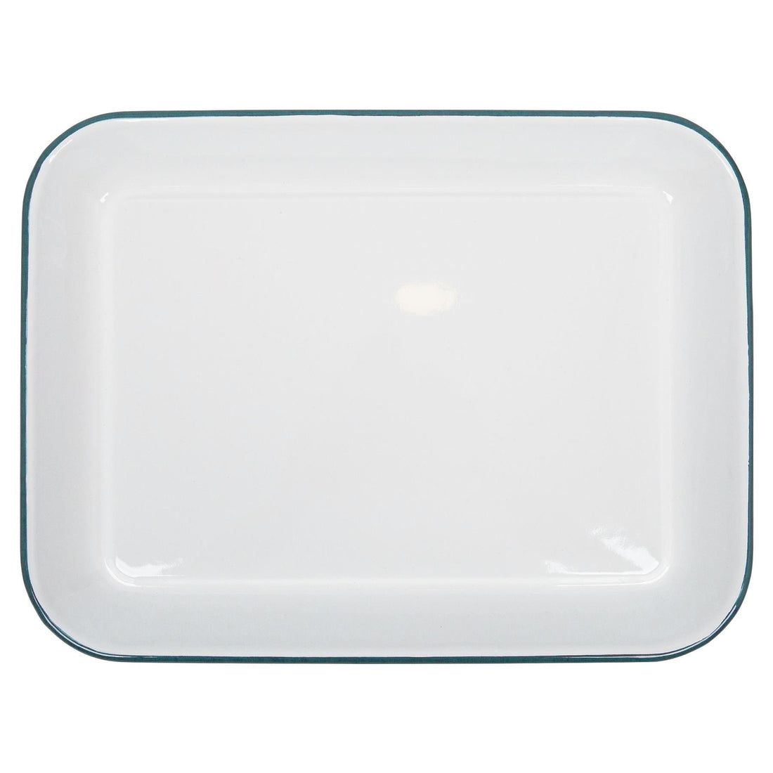 34cm x 26cm White &amp; Green Rectangular Enamel Baking Tray