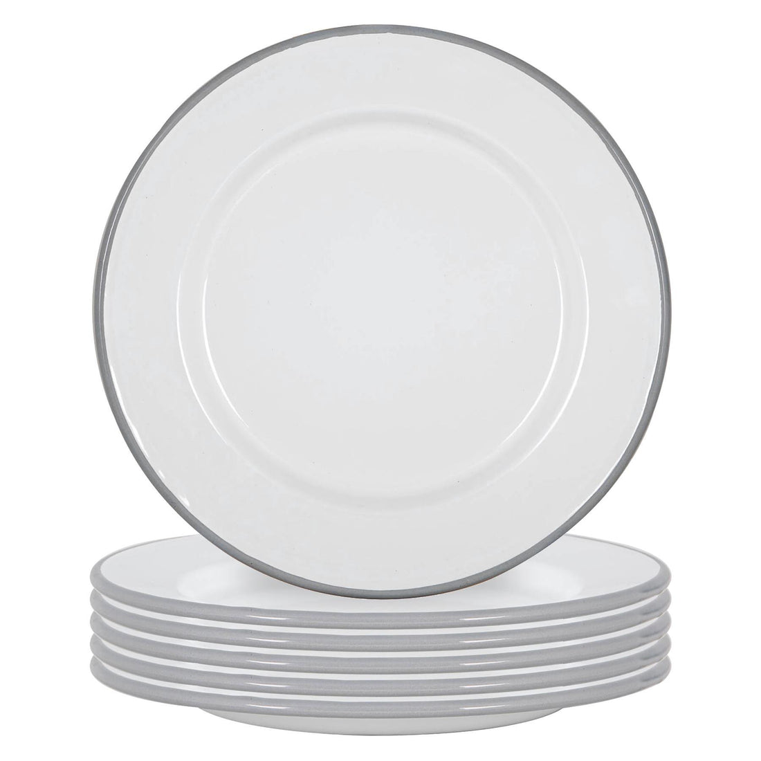 25.5cm White &amp; Grey Enamel Dinner Plates - Pack of 6