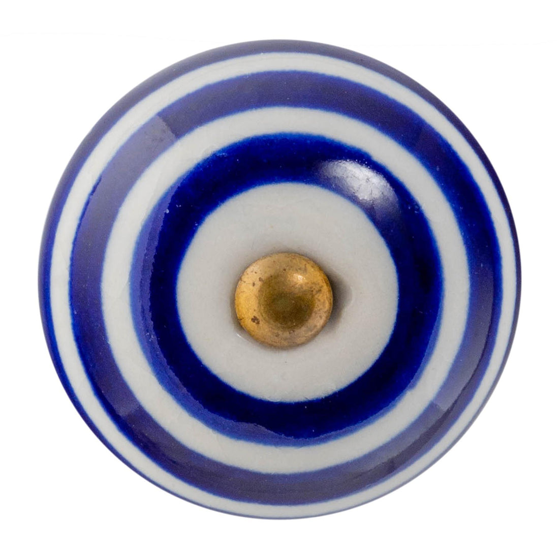 Navy 45mm Round Striped Ceramic Cabinet Knob
