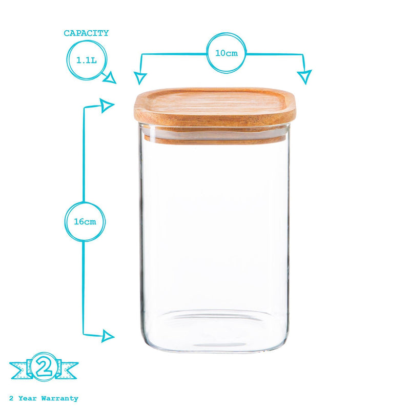 1.1L Square Glass Storage Jar with Wooden Lid - By Argon Tableware