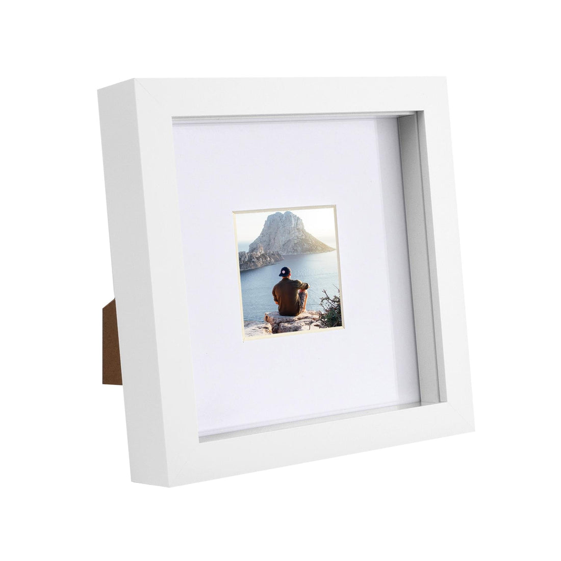 White 6" x 6" Shadow Box Photo Frame with  White Frame Spacer and 2" x 2" White Mount
