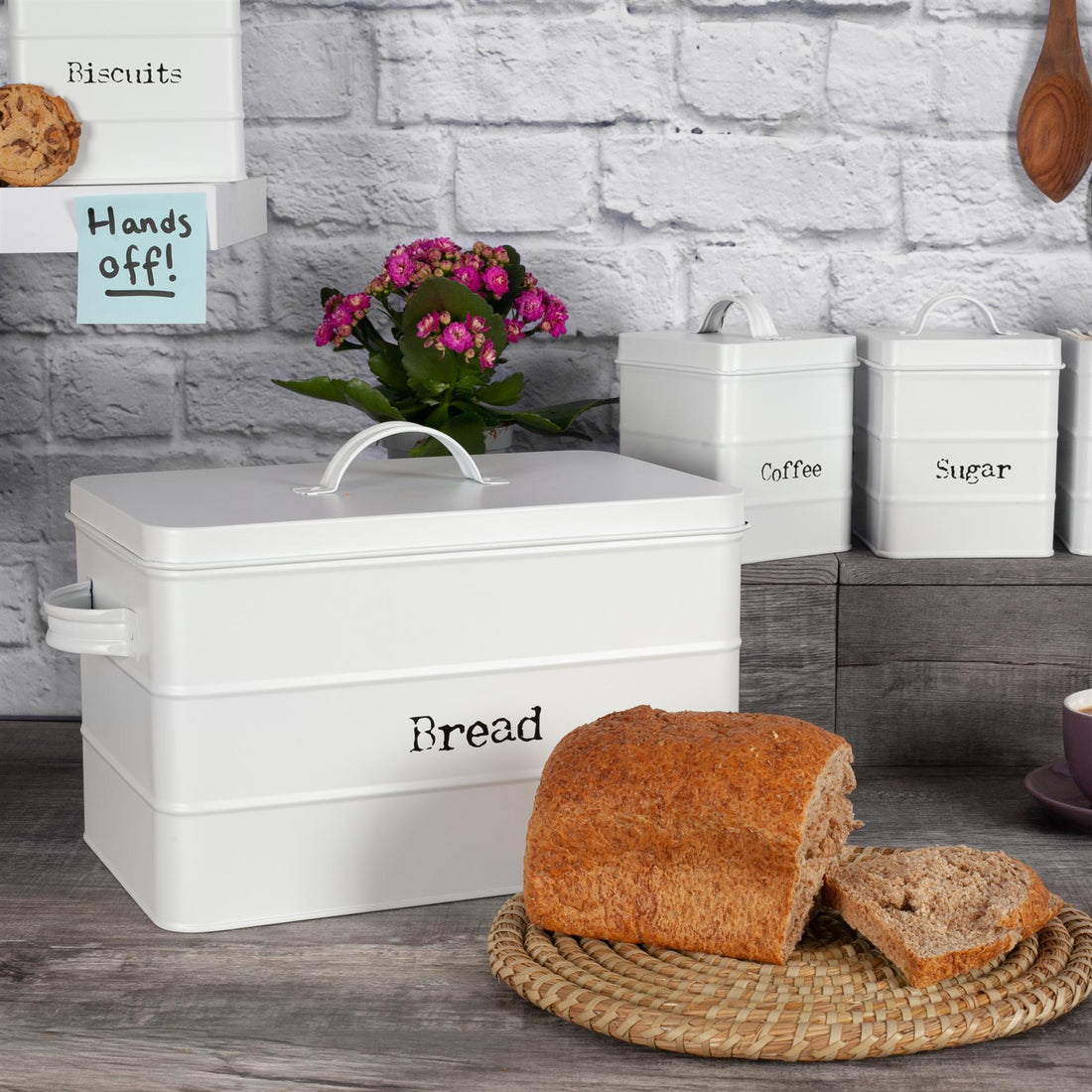 White Vintage Metal Bread Bin