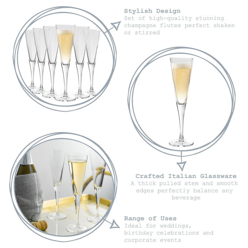 160ml Ypsilon Champagne Flutes - Pack of Six - By Bormioli Rocco