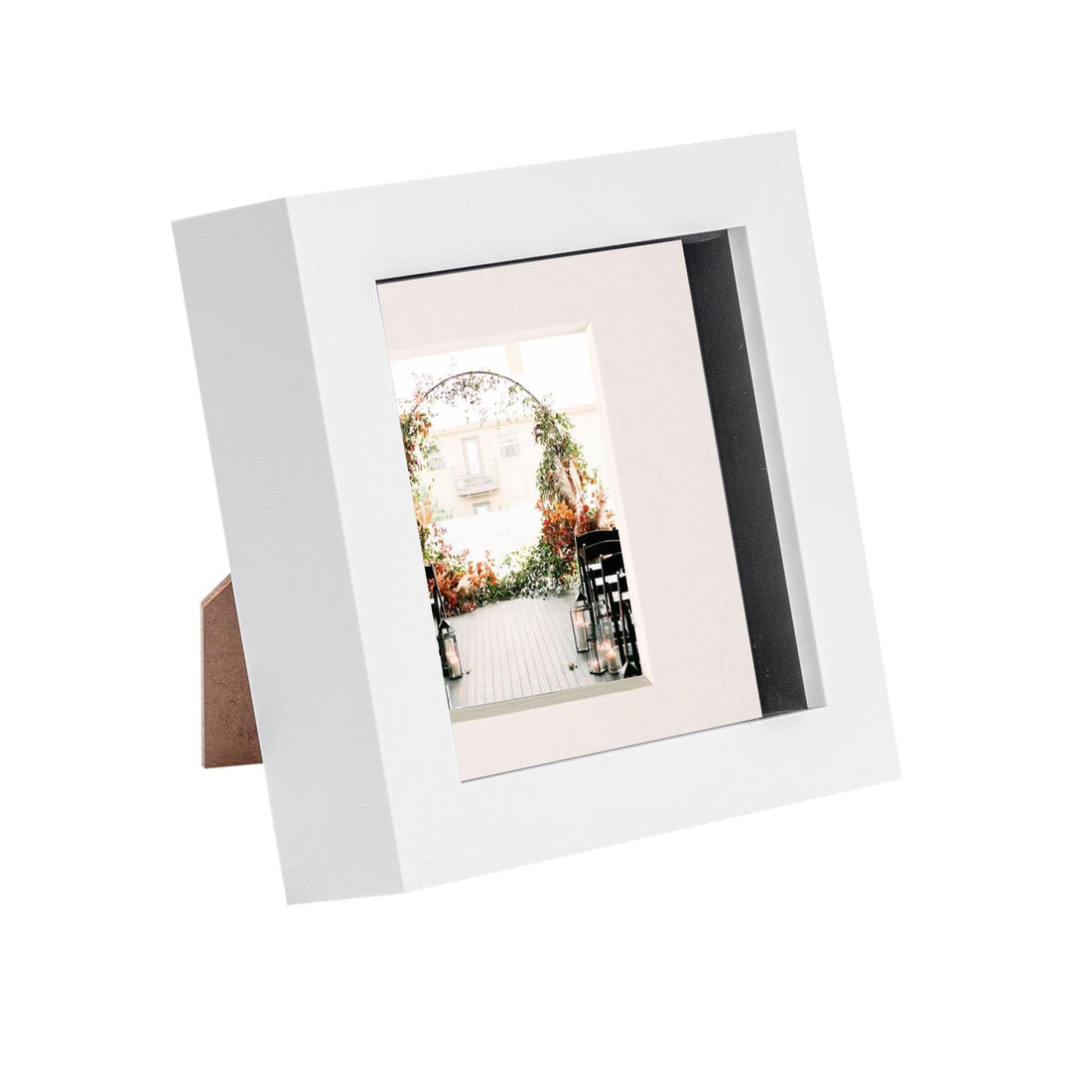 White 4" x 4" Shadow Box Photo Frame with 2" x 2" Ivory Mount