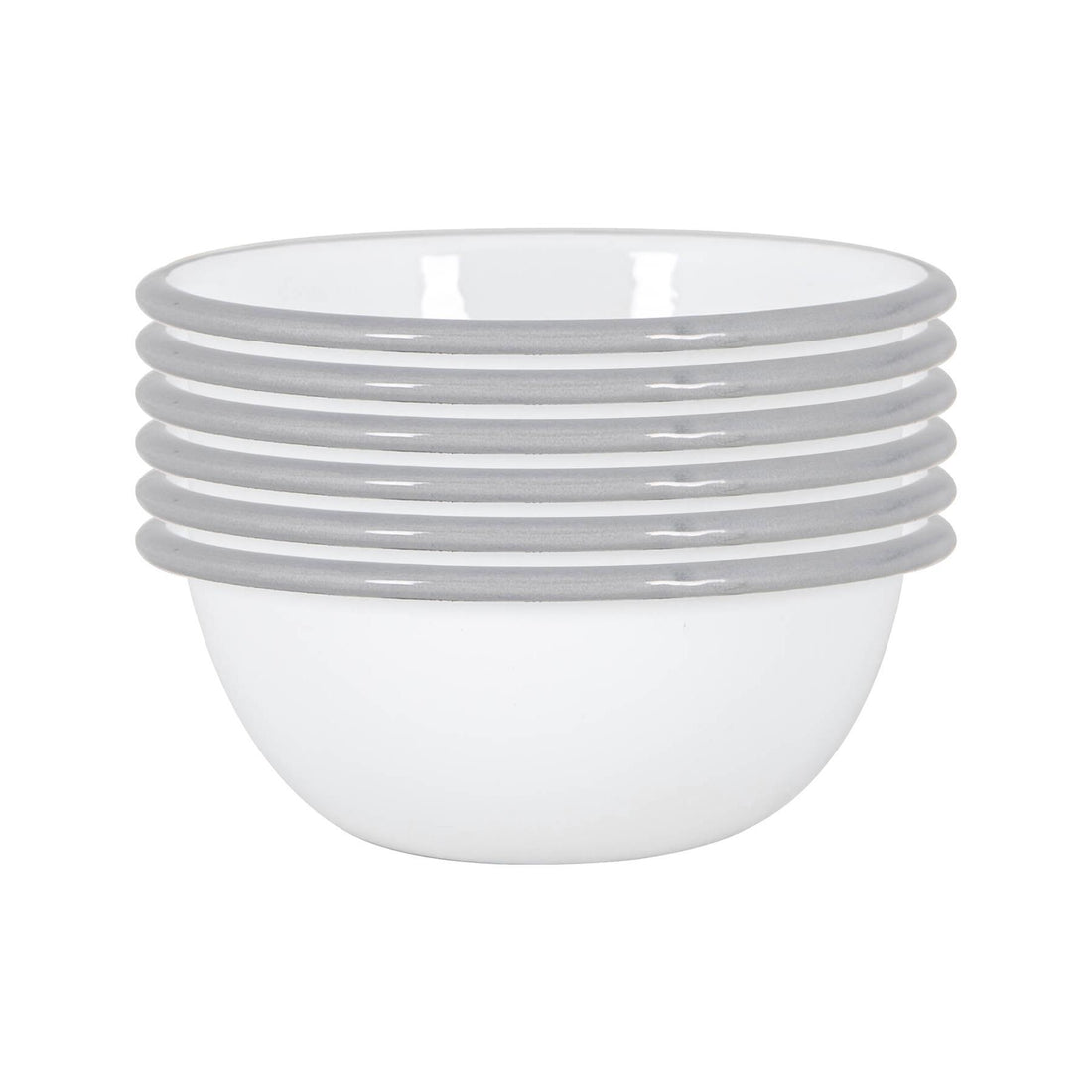 16cm White &amp; Grey Enamel Bowls - Pack of 6