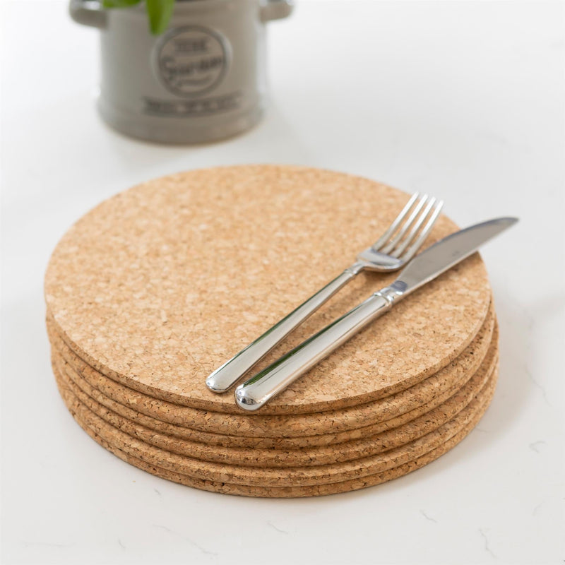 22cm FSC Round Cork Placemats - Brown - Pack of 6  - By T&G