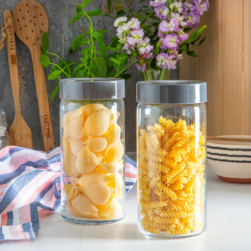 1.4L Grey Novo Glass Storage Jars - Pack of Two - By LAV