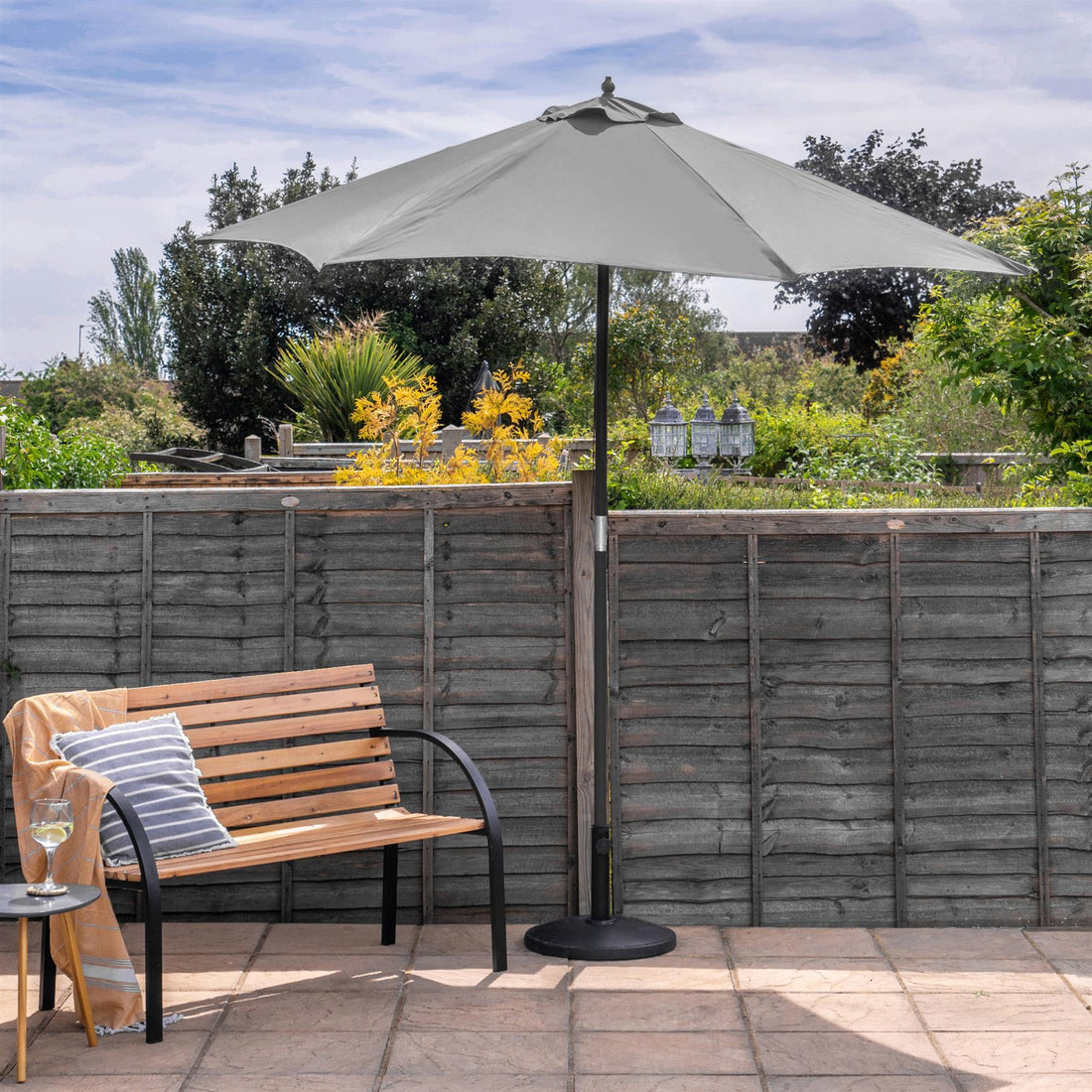 Grey 2.7m x 2.5m Wooden Garden Parasol with Black Concrete Base