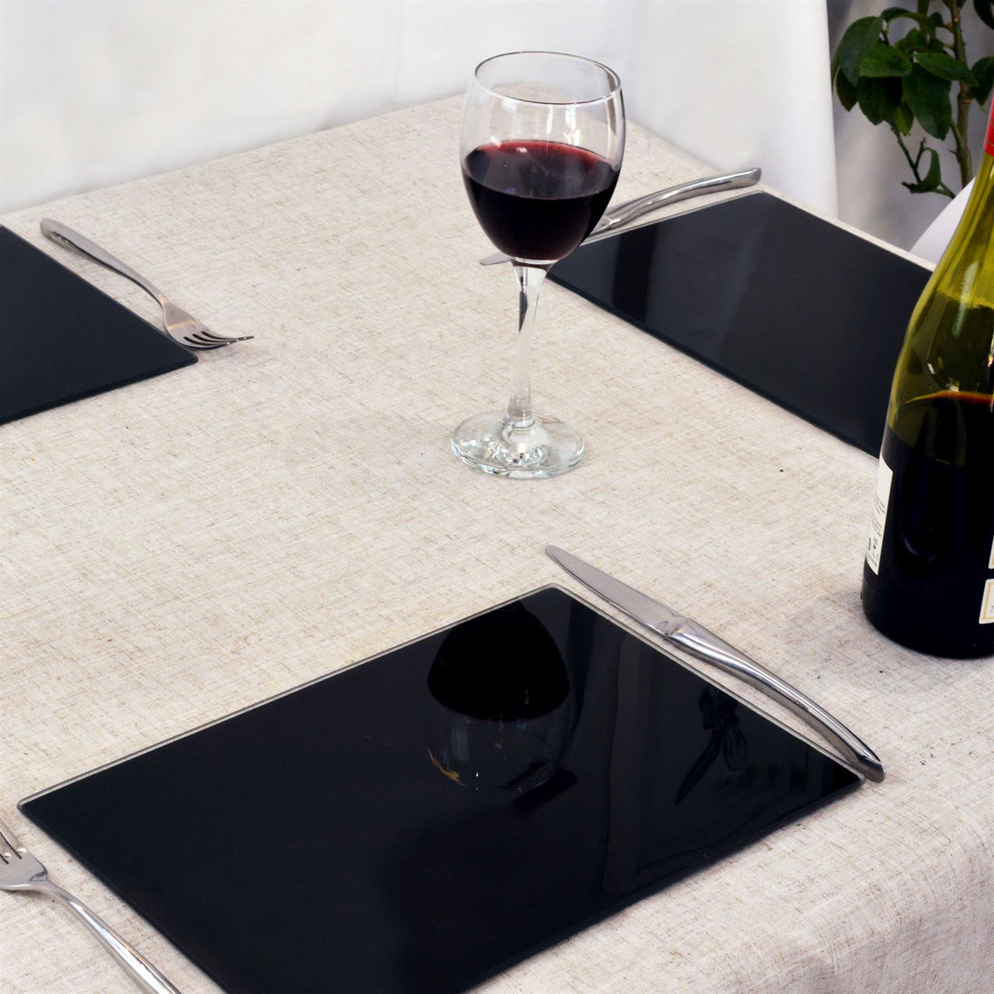 12pc Black Glass Placemats &amp; Coasters Set