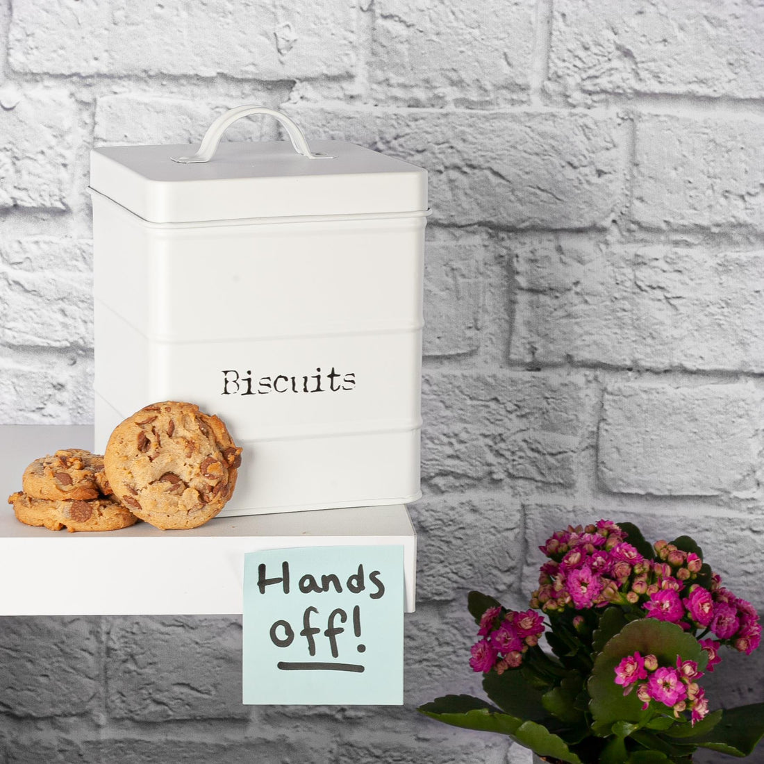 White Vintage Metal Biscuit Tin