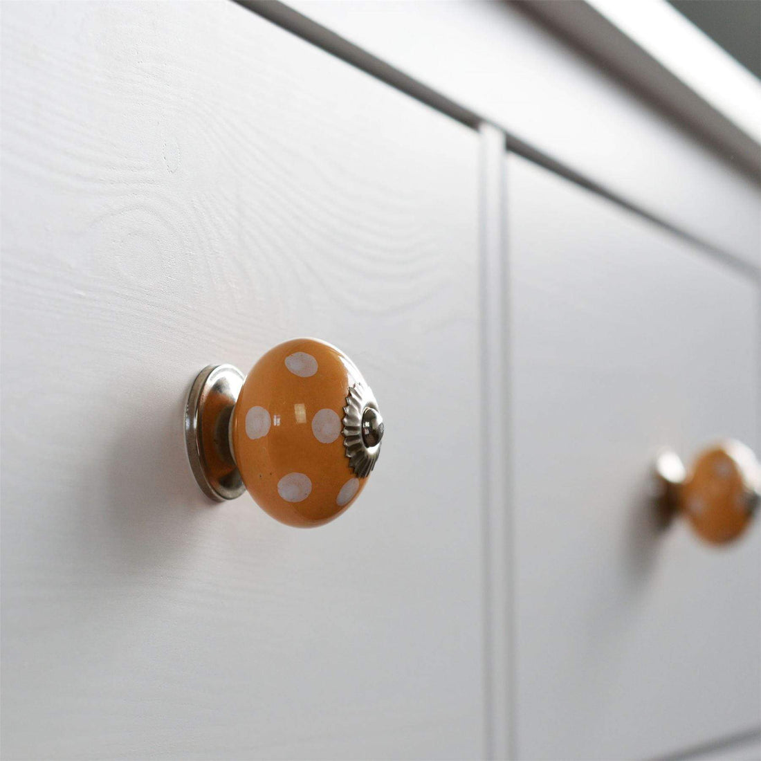 White Dot on Orange 45mm Round Spot Ceramic Cabinet Knob